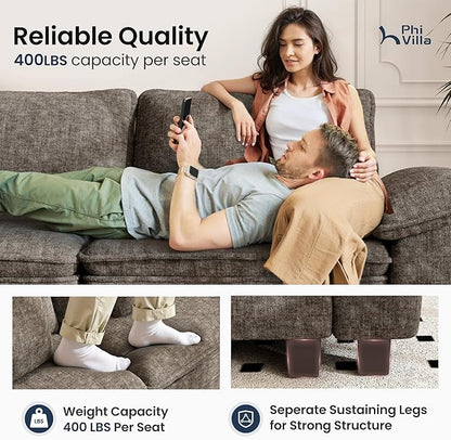 PHI VILLA Cloud Modular Couches Sets, 3 Pieces Large Sectional Sofa Set with Loveseats & Single Sofa, 6-Seater Upholstered Couch for Living Room, Chenille Fabric, Smoky Grey