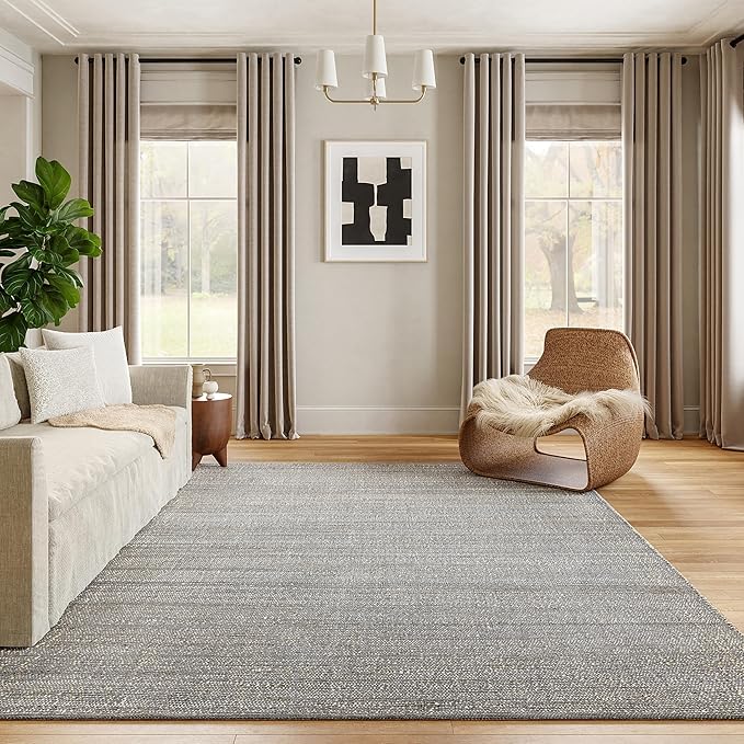 nuLOOM 3x5 Elfriede Jute & Cotton Hand Woven Area Rug, Grey, Solid Rustic Farmhouse Style, Weaved Design, Natural Fiber, For Bedroom, Living Room, Dining Room, Hallway, Office, Entryway