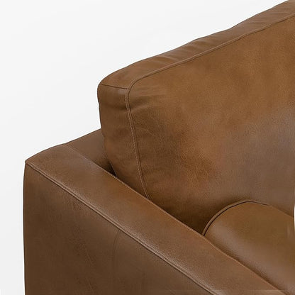 SIMPLIHOME Morrison 72-inch Wide Sofa in Caramel Brown Top Grain Genuine Leather, Mid-Century Modern-Style Loveseat for Living Room, Single Bench Cushion, Removable Back Cushions, 2 Bolster Pillows