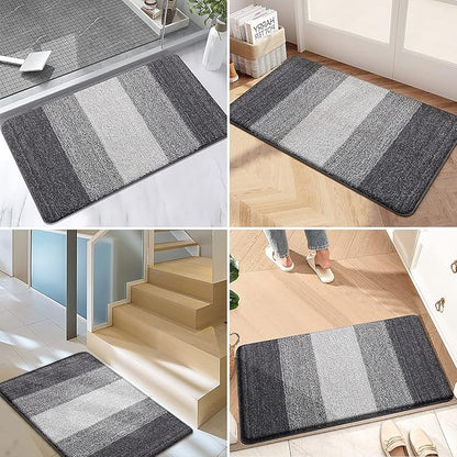 Kitinjoy Indoor Outdoor Door Mat, 40x32 Non-Slip Absorbent Dirt Trapper, Low-Profile Washable Inside Entrance Front Floor Mat, Sturdy Soft Entry Doormats for Entryway, Grey