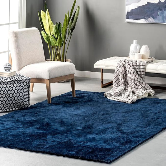 nuLOOM 6' Square Cozy Plush SuperiorWash Area Rug, Machine Washable, Non-Slip, Soft Fluffy Shag Carpet for Living Room Bedroom Kids Room Nursery Home Decor, Loni Navy