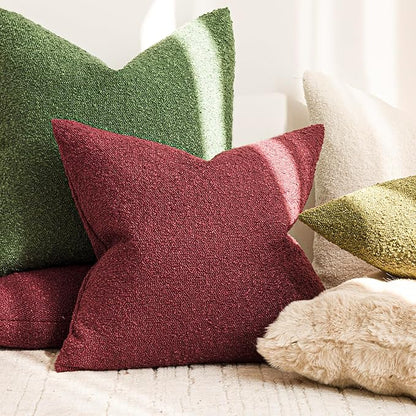 Foindtower Pack of 2 Textured Boucle Throw Pillow Covers Accent Solid Pillow Cases Cozy Soft Decorative Couch Cushion Case for Chair Sofa Bedroom Living Room Home Decor 18 x 18 Inch Hunter Green