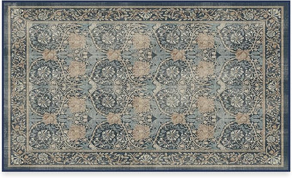 RUGGABLE x Morris & Co Washable Area Rug – Honeysuckle & Tulip Blue 3x5, Stain-Resistant, Non-Slip – Small Machine Washable Rugs for Living Room, Bedroom, Hallway, Entryway & Office–with Standard Pad