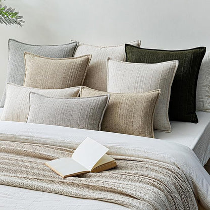 a moment Linen Pillow Covers Set of 2,Boho Farmhouse Throw Pillowcases Neutral Textured Decorative Covers for Couch Sofa, Soft Linen Blend Accent Case Cushion Living Room Home Decor 24"x24"Light Grey