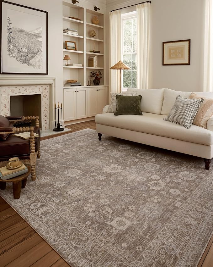 Loloi Chris Loves Julia Louisa Collection LOI-03 Taupe/Ivory 9'-6" x 9'-6", .38" Pile Height, Round Area Rug
