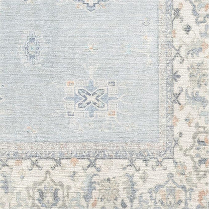 RUGGABLE Washable Vintage Area Rug – Verena Soft Blue 3x5, Stain-Resistant, Non-Slip – Small Machine Washable Rugs for Living Room, Bedroom, Hallway, Entryway & Office–with Standard Pad
