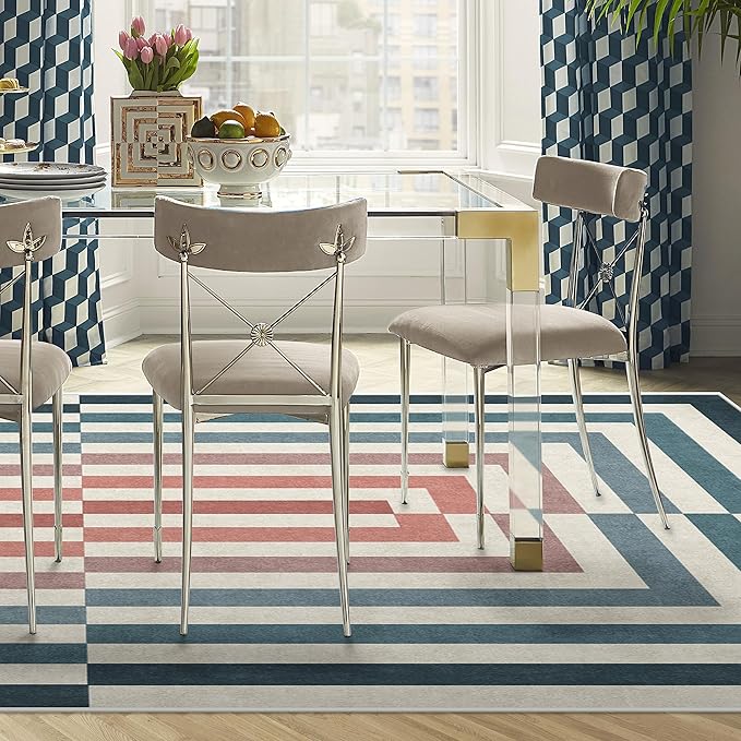 RUGGABLE x Jonathan Adler Washable Modern Area Rug – Op Art Teal 9x12, Stain-Resistant, Non-Slip – Large Machine Washable Rugs for Living Room, Bedroom, Hallway, Entryway & Office–with Cushioned Pad