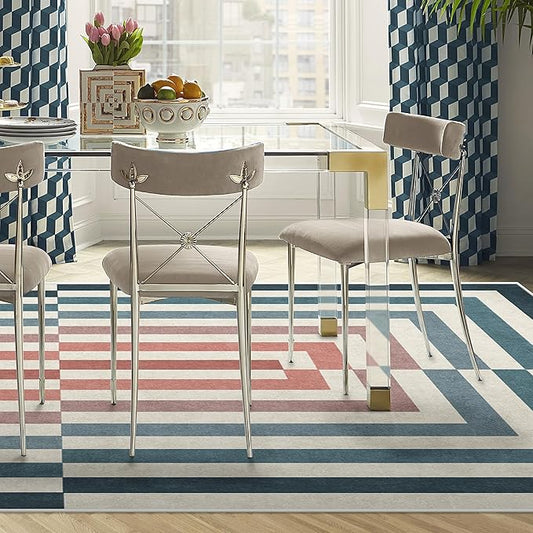 RUGGABLE x Jonathan Adler Washable Modern Area Rug – Op Art Teal 9x12, Stain-Resistant, Non-Slip – Large Machine Washable Rugs for Living Room, Bedroom, Hallway, Entryway & Office–with Cushioned Pad