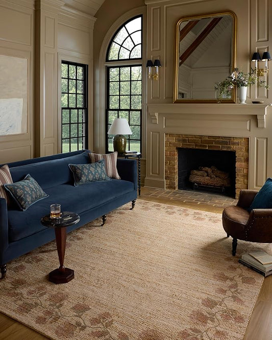 Loloi Chris Loves Julia Rue Collection RUE-05 Natural/Multi 9'-3" x 13' Area Rug Jute Neutral Floral Living Room Bedroom Rug