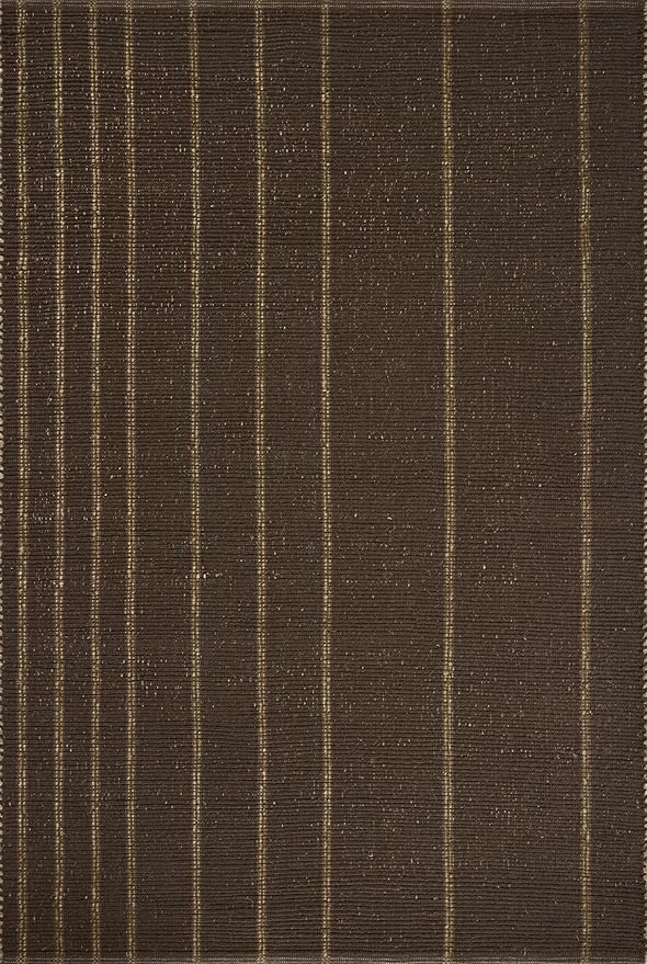 Loloi Leanne Ford Weatherstaff Collection WTS-01 Espresso/Natural 2'-6" x 9'-9" Runner Rug Jute, Striped, Neutral, Hallway, Kitchen, Mudroom, and Bathroom