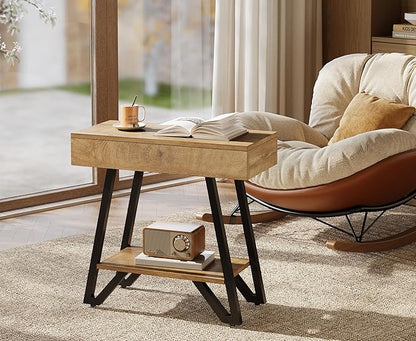 Tribesigns End Side Table for Living Room, Narrow Couch Arm Side Table with Storage Shelves, Small Bedside Nightstand for Bedroom, Small Spaces, Natural(Set of 2)