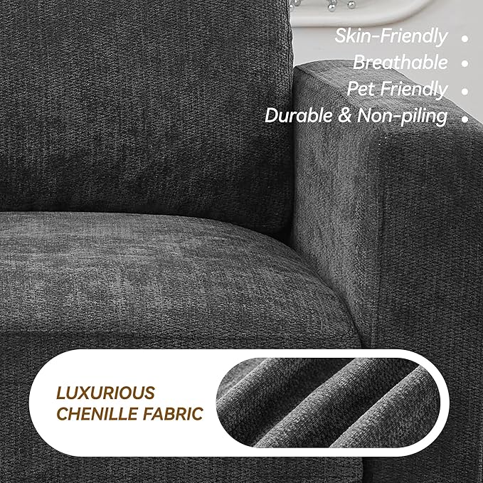 77.4" Chenille Modular Loveseat Oversized Upholstered 2 Seater Sectional Sofa with Thickened Cushions, Easy Assembly, Modern Comfy Love Seat Couch for Living Room, Grey