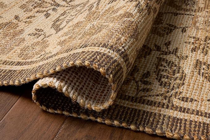 Loloi Chris Loves Julia Rue Collection RUE-03 Bark/Mocha 7'-6" x 9'-6" Area Rug Jute Neutral Floral Living Room Bedroom Rug