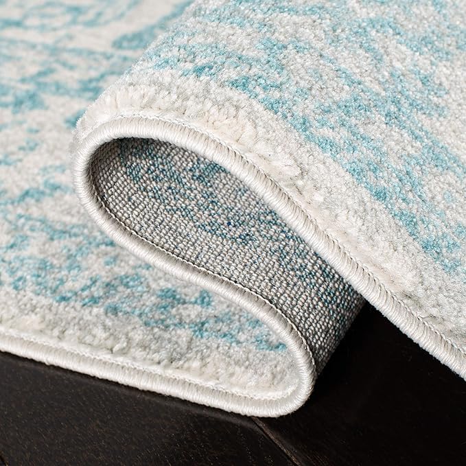 SAFAVIEH Evoke Collection Runner Rug - 2'2" x 9', Ivory & Aqua, Distressed Design, Non-Shedding & Easy to Clean, Ideal for Foyer, Bedroom, Kitchen, Hallway (EVK256J)