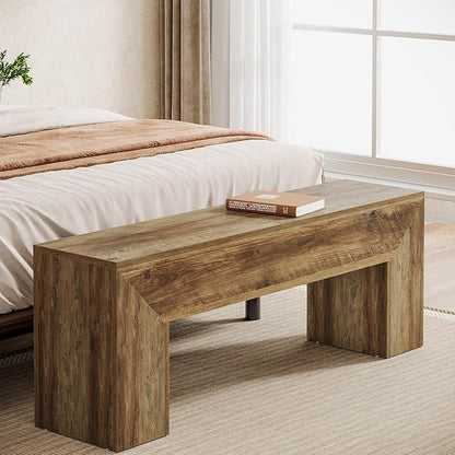 Tribesigns 47'' Wooden Entryway Bench, Farmhouse Entry Bench Seat, Indoor End of Bed Bench with Storage Capability for Living Room, Bedroom, Hallway, Easy Assembly, Oak Brown