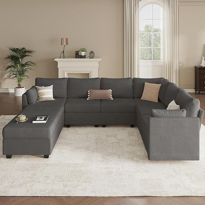 Modular Sectional Sofa Couches, Large Convertible Modular Couches With Storage, 8-Seater Sectional Sofa For Living Room, U Shaped Sectional Couch Sleeper Sofa With Chaise (DarkGrey, 8 Seats)
