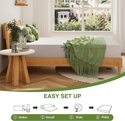 EGOHOME 12 Inch Queen Mattress, Memory Foam Mattress in a Box with Cooling Green Tea Gel, Relieve Pressure with Medium Support, CertiPUR-US Certified, 80''L x 60''W, White