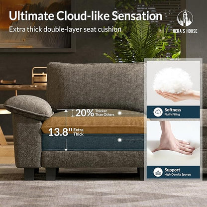 HERA'S HOUSE 54" Modular Sectional Sofa Couches for Living Room, Comfy Cloud Couch 1-Seater Deep Seat Sofa with Throw Pillow, Chenille Ash
