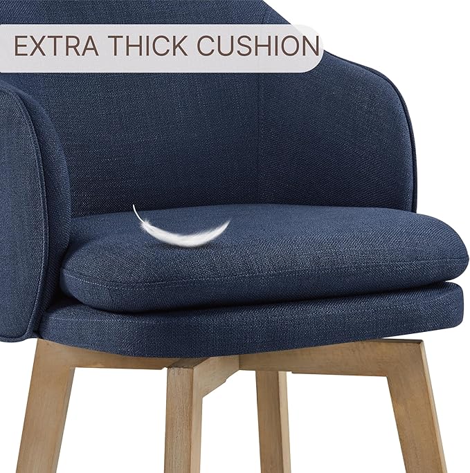 Counter Height Barstools 26 inch Upholstered Swivel Bar Stools with Back and Wood Legs for Kitchen Island,Set of 2,Blue Fabric