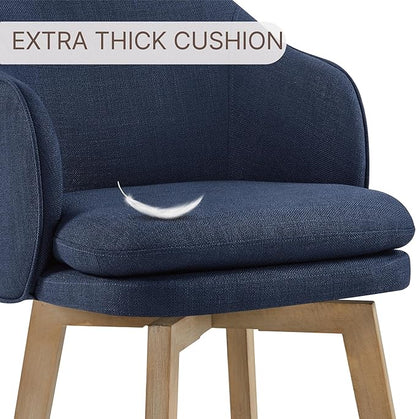 Counter Height Barstools 26 inch Upholstered Swivel Bar Stools with Back and Wood Legs for Kitchen Island,Set of 4,Blue Fabric