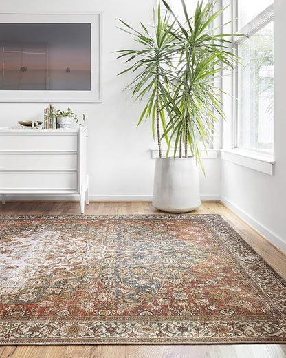 Loloi Layla Collection LAY-05 Ocean/Multi 9'-0" x 12'-0" .13" Thick Area Rug, Soft, Durable, Vintage Inspired, Distressed, Low Pile, Non-Shedding, Easy Clean, Printed, Living Room Rug