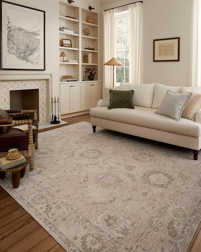 Loloi Chris Loves Julia Louisa Collection LOI-02 Oatmeal/Slate 9'-6" x 9'-6", .38" Pile Height, Round Area Rug