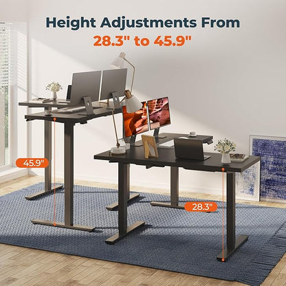 L-Shaped Standing Desk, 63 x 55 Inches Height Adjustable Desk with Storage, Sit and Stand up for Work Office Home, Ergonomic Rising Computer Table for Home Office with Splice Board, Black
