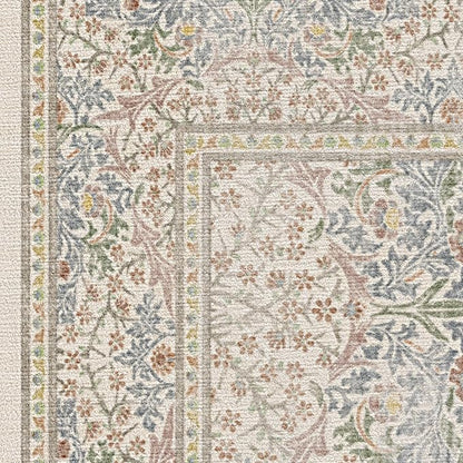 RUGGABLE x Morris & Co Washable Area Rug – Blackthorn Ivory Blue 6x9, Stain-Resistant, Non-Slip – Medium Machine Washable Rugs for Living Room, Bedroom, Hallway, Entryway & Office–with Cushioned Pad