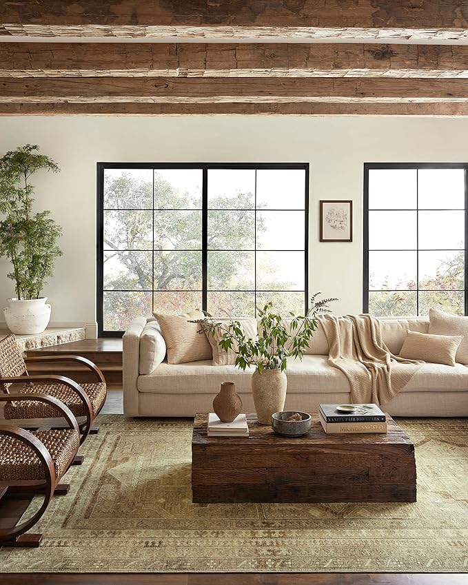 Loloi Magnolia Home by Joanna Gaines Sinclair Collection SIN-02 Khaki/Tobacco 2'-3" x 7'-6", .25" Pile Height, Machine Washable, Runner Rug
