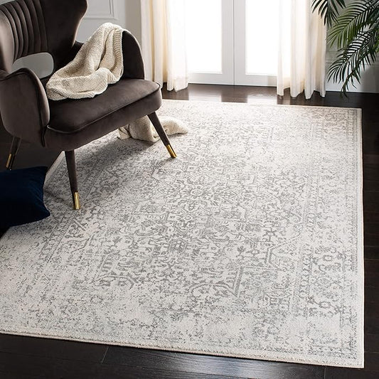 SAFAVIEH Evoke Collection 6'7" x 9' Ivory/Grey EVK256F Oriental Distressed Non-Shedding Living Room Bedroom Dining Home Office Area Rug
