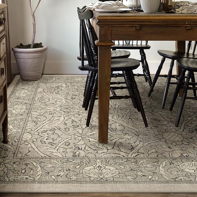 RUGGABLE x Morris & Co Washable Area Rug – Montreal Natural Stone 9x12, Stain-Resistant, Non-Slip – Large Machine Washable Rugs for Living Room, Bedroom, Hallway, Entryway & Office–with Cushioned Pad