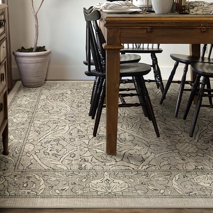 RUGGABLE x Morris & Co Washable Area Rug – Montreal Natural Stone 8x10, Stain-Resistant, Non-Slip – Large Machine Washable Rugs for Living Room, Bedroom, Hallway, Entryway & Office–with Cushioned Pad
