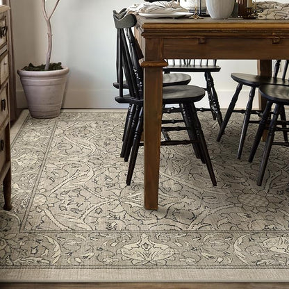 RUGGABLE x Morris & Co Washable Area Rug – Montreal Natural Stone 8x10, Stain-Resistant, Non-Slip – Large Machine Washable Rugs for Living Room, Bedroom, Hallway, Entryway & Office–with Standard Pad
