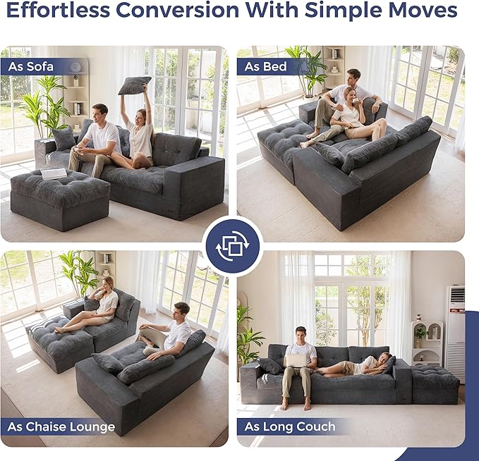 MAXYOYO Sectional Sofa Couch and Chaise Lounge, L Shaped Modern Cloud Couch with Ottoman, Comfy Sofa with Layered Cushion, Tufted Upholstered Sleeper Chair for Living Room, No Assembly Required