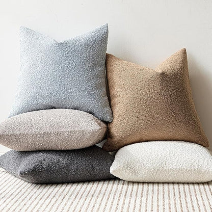 Foindtower Set of 2, Decorative Textured Boucle Throw Pillow Covers Accent Solid Pillow Cases Soft Cozy Couch Cushion Case for Chair Sofa Bedroom Living Room Home Decor 26 x 26 Inch Taupe Khaki Camel