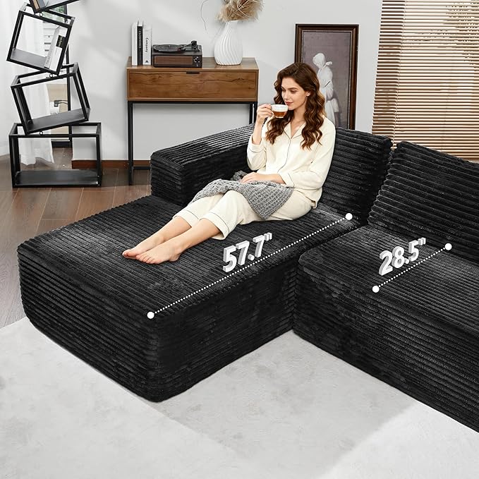 Bashaw 108" Cloud Sectional Couch Sofa with L-Shape Chaise, Modern Modular Sofa Couch Upholstered Couches for Living Room Bedroom, No Assembly Required (Black, L Shape)