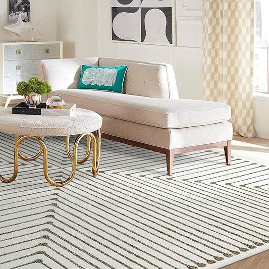 RUGGABLE x Jonathan Adler Machine Washable Modern Area Rug – Inkdrop Camel & Ivory 9x12, Stain-Resistant, Non-Slip – Large Rugs for Living Room, Bedroom, Hallway, Entryway & Office–with Cushioned Pad