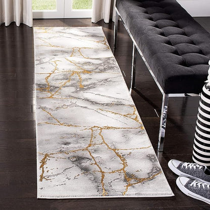 SAFAVIEH Craft Collection Runner Rug - 2'3" x 12', Grey & Gold, Modern Abstract Design, Non-Shedding & Easy Care, Ideal for High Traffic Areas in Living Room, Bedroom (CFT877F)