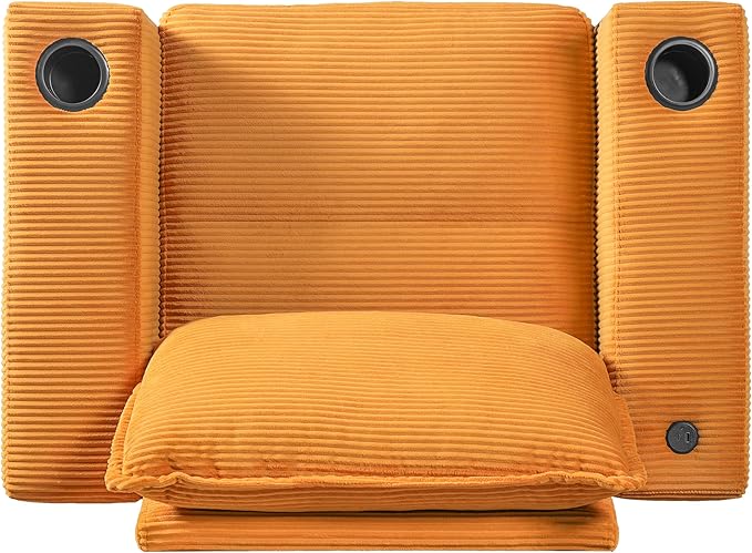 Christopher Knight Home Zoe Oversized Chaise Lounge Chair Indoor with Cup Holders & USB Charging Port, Corduroy Upholstered Sofa Bed + Ottoman with Storage, Comfy Deep Seat Sleeper Sofa Chair, Yellow