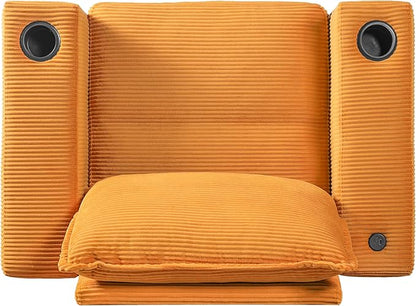 Christopher Knight Home Zoe Oversized Chaise Lounge Chair Indoor with Cup Holders & USB Charging Port, Corduroy Upholstered Sofa Bed + Ottoman with Storage, Comfy Deep Seat Sleeper Sofa Chair, Yellow