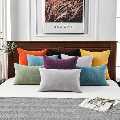 GAWAMAY Decorative Chenille Throw Pillow Covers 24x24 Inch Pack of 2, Soft Square Couch Pillow Cover for Sofa Cushion Living Room Bedroom Solid Dyed Pillowcases Black 60x60cm (ONLY Covers)