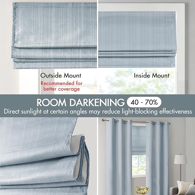 Madison Park Galen Cordless Roman Shade, 23"W x 64"H, Sheen Blue – Room Darkening, Thermal Insulated, Energy Efficient Window Blind with Subtle Sheen Basketweave Fabric for Privacy