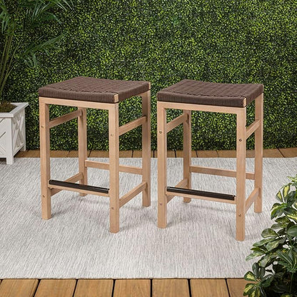 JONATHAN Y CSL1201C-SET2 Armand 25.6" Modern Coastal Backless Acacia Wood Outdoor Counter Stool with Woven Rope Seat, for Pool, Deck, Poolside, Light Teak/Brown (Set of 2)
