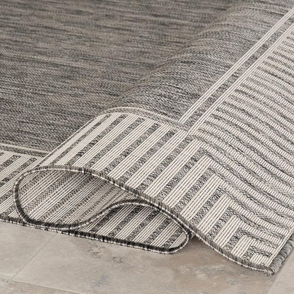 nuLOOM 6' 7" x 9' Outdoor Area Rug, Casual Design with Striped Border, Stain Resistant, Highly Durable, for Patio, Balcony, Bedroom, Living Room, Dining Room, Bathroom, Steel