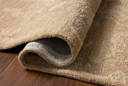 Loloi Chris Loves Julia Dorothea Collection DRT-01 Sand/Pebble 7'-9" x 9'-9" Area Rug Wool Neutral Floral Living Room Bedroom Carpet
