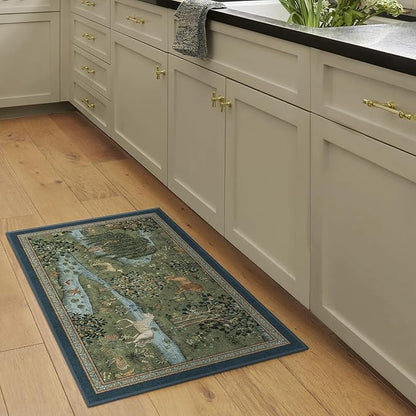 RUGGABLE x Morris & Co Washable Area Rug – Owl & Willow Green 2x3, Stain-Resistant, Non-Slip – Small Machine Washable Rugs for Living Room, Bedroom, Hallway, Entryway & Bathroom–with Standard Pad