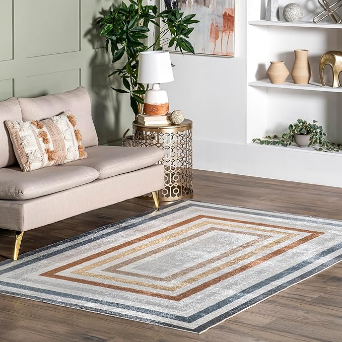 nuLOOM Alienor Geometric 4x6 Machine Washable Area Rug for Living Room Bedroom Dining Room Kitchen, Multicolor/Ivory