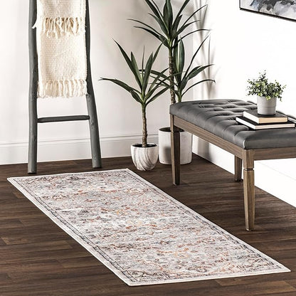 nuLOOM 2'8" x 8' Machine Washable Stain-Resistant Area Rug Medium Profile for Living Room, Bedroom, and Dining Room, Cady Beige