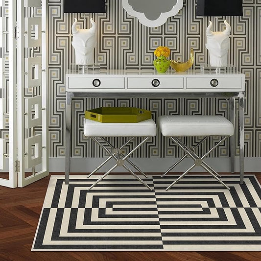 RUGGABLE x Jonathan Adler Machine Washable Modern Area Rug – Op Art Charcoal 3x5, Stain-Resistant, Non-Slip – Small Rugs for Living Room, Bedroom, Hallway, Entryway & Office–with Cushioned Pad