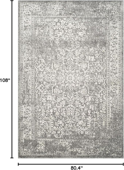 SAFAVIEH Evoke Collection Area Rug - 6'7" x 9', Grey & Ivory, Distressed Design, Non-Shedding & Easy to Clean, Ideal for Living Room, Bedroom, Dining Space (EVK256D)